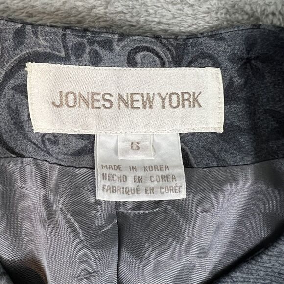 Jones New York Gray Silk Babylon Storm Floral Blazer Jacket Pockets Size‎ 6 NWT - Picture 2 of 6